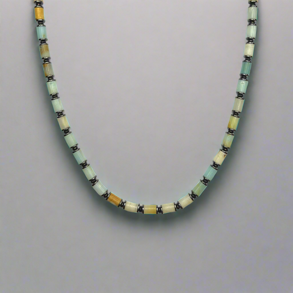 Amazonite cylindrical summer kuffs necklace