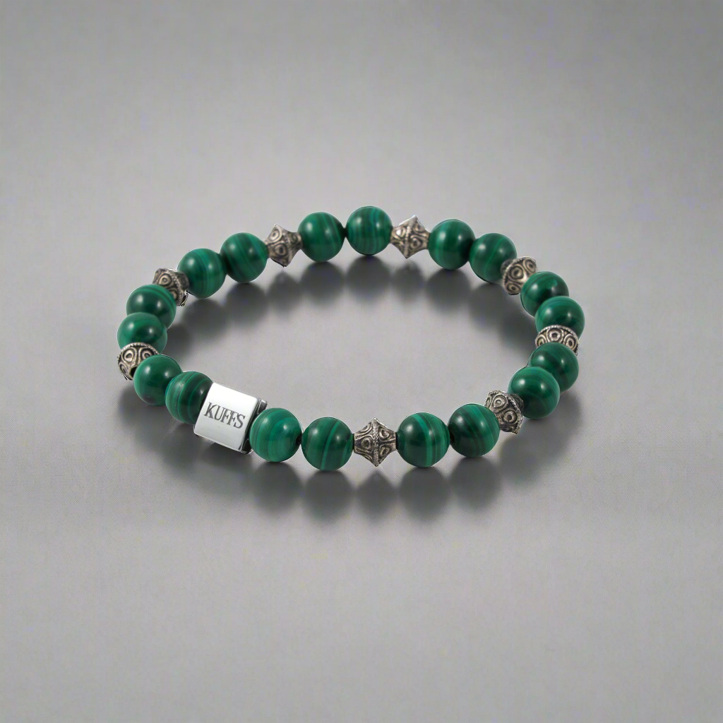 Green malachite beads Kuffs bracelet for men