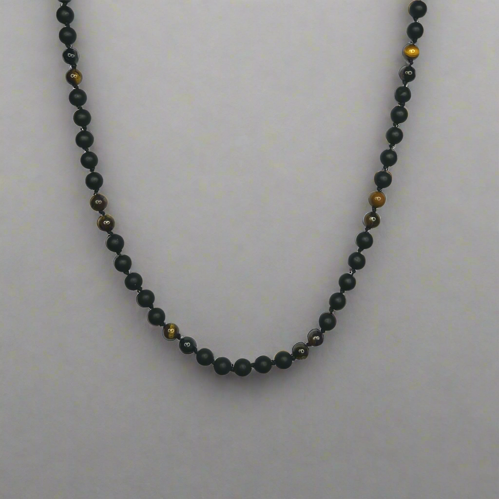 Yellow Tiger eye and onyx necklace