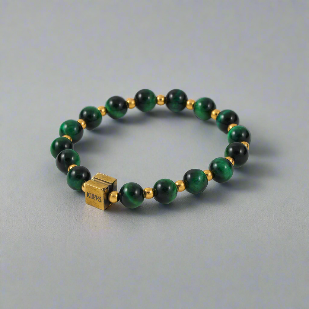 Green Tiger eye and 18k gold plated beads