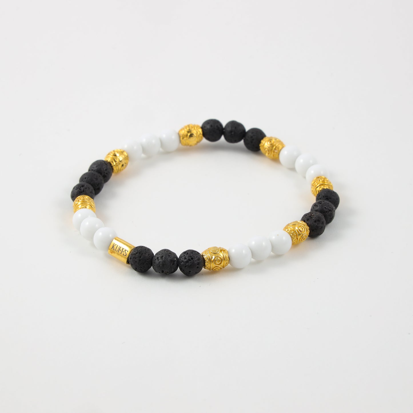Lava stones with golden Tibetan beads Kuffs Mens Bracelet