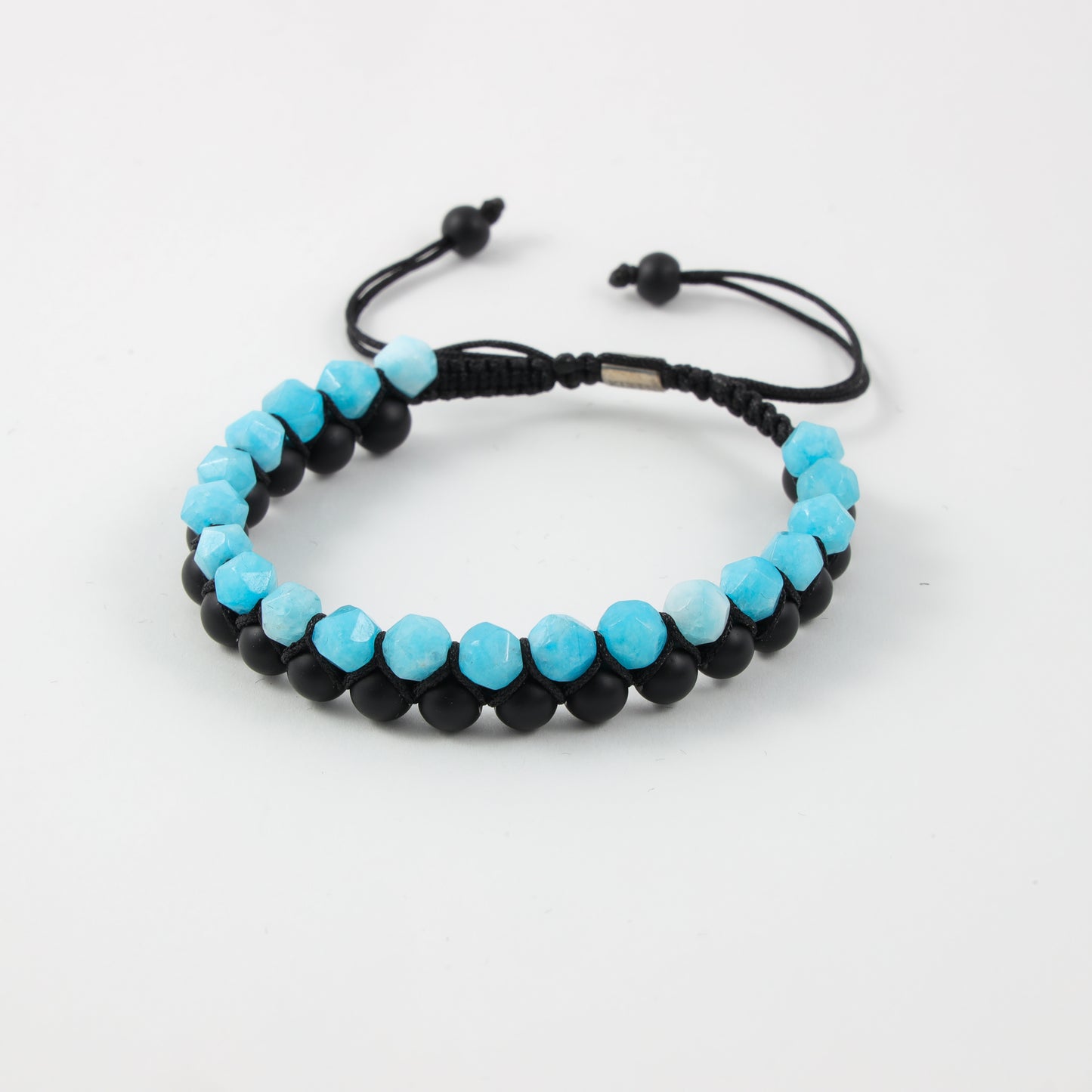 Faceted baby blue agate and onyx Kuffs Mens Bracelet