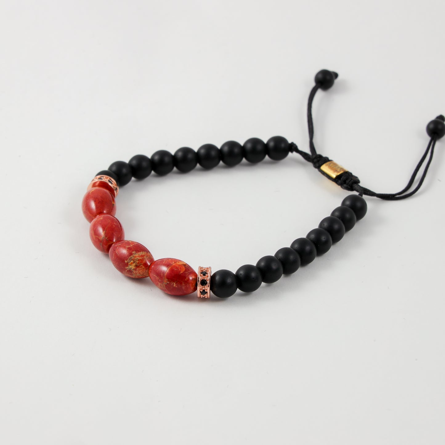 Jasper olive bead bracelet with mat onyx