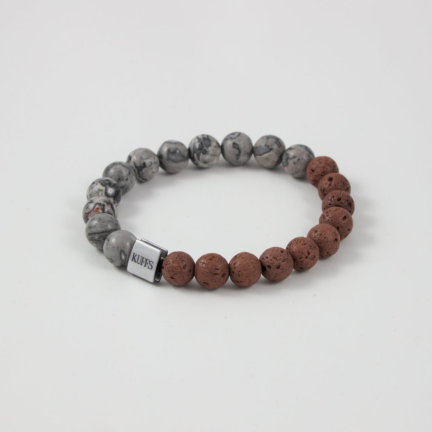 Gray Picasso jasper and brown lava two tone kuffs bracelet