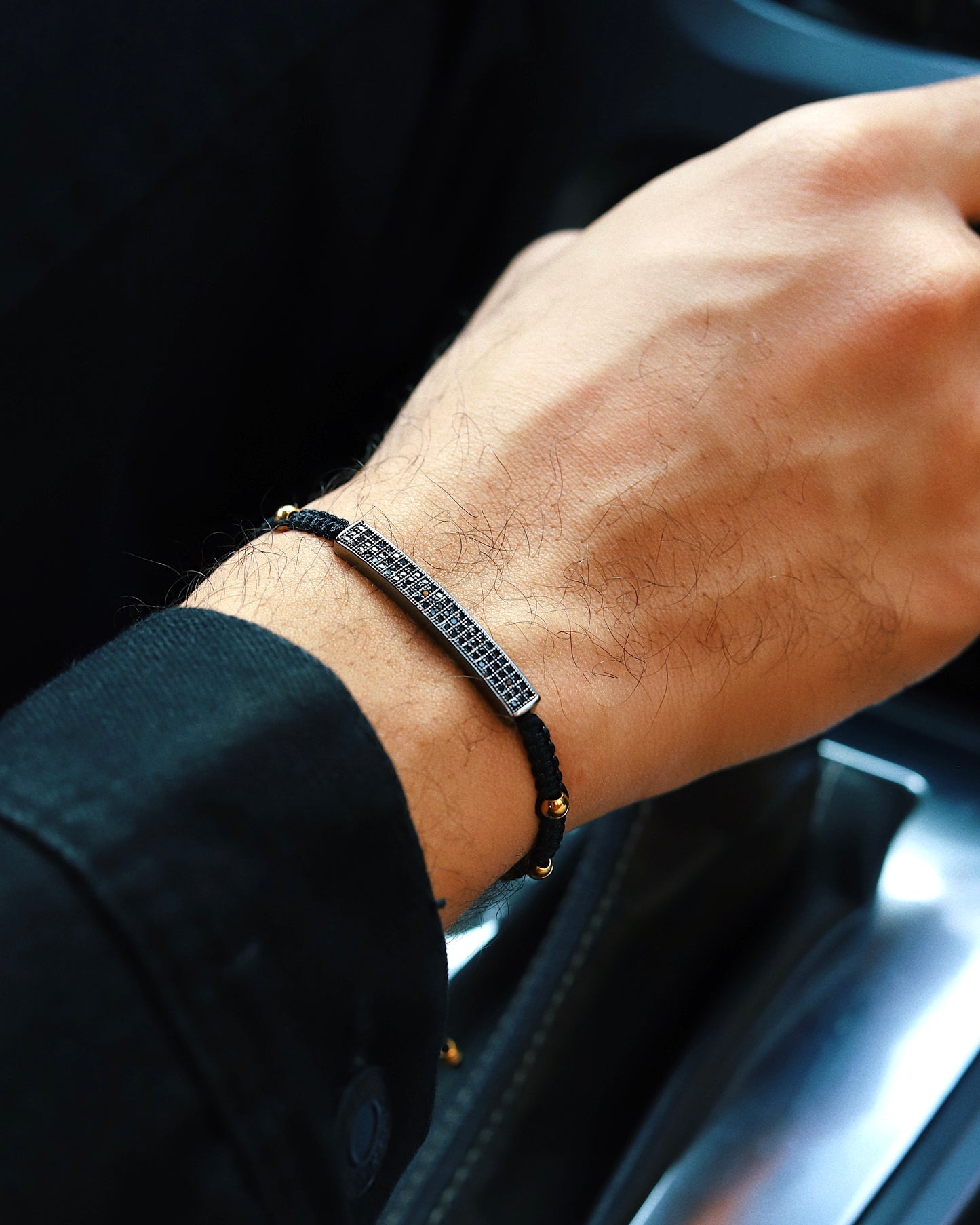 Golden beads braided Kuffs Mens Bracelet