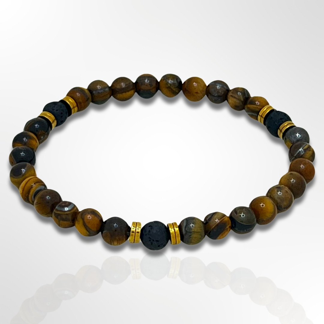 Yellow tiger eye and lava 6mm beads bracelet