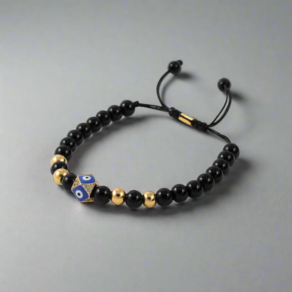 Evil eye with golden beads and onyx bracelet
