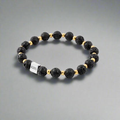 Gold plated beads and Lava bracelet for men
