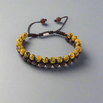 Yellow lemon jasper and brown lava Kuffs bracelet for men