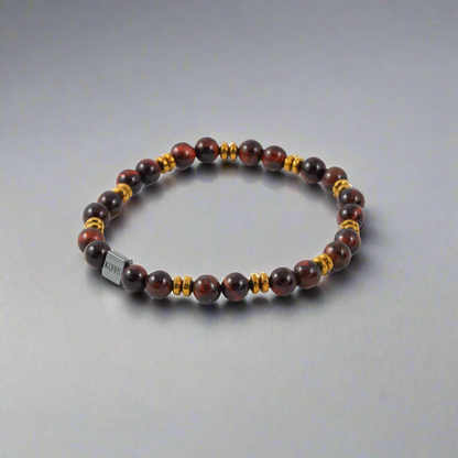 Red tiger eye with yellow hematite Kuffs Mens Bracelet