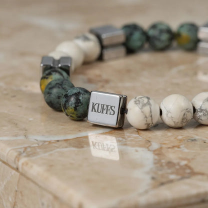 Agate mat green and howlite Kuffs Mens Bracelet