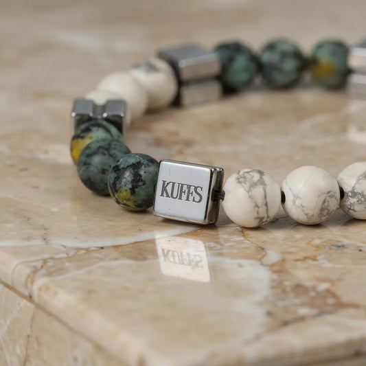 Agate mat green and howlite Kuffs Mens Bracelet