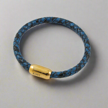 Blue and black braided leather Kuffs Mens Bracelet