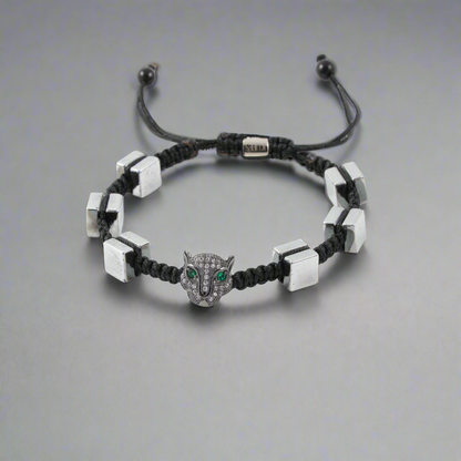 Braided cheetah green eyes Kuffs Mens' Bracelet