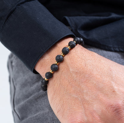Gold plated beads and Lava bracelet for men