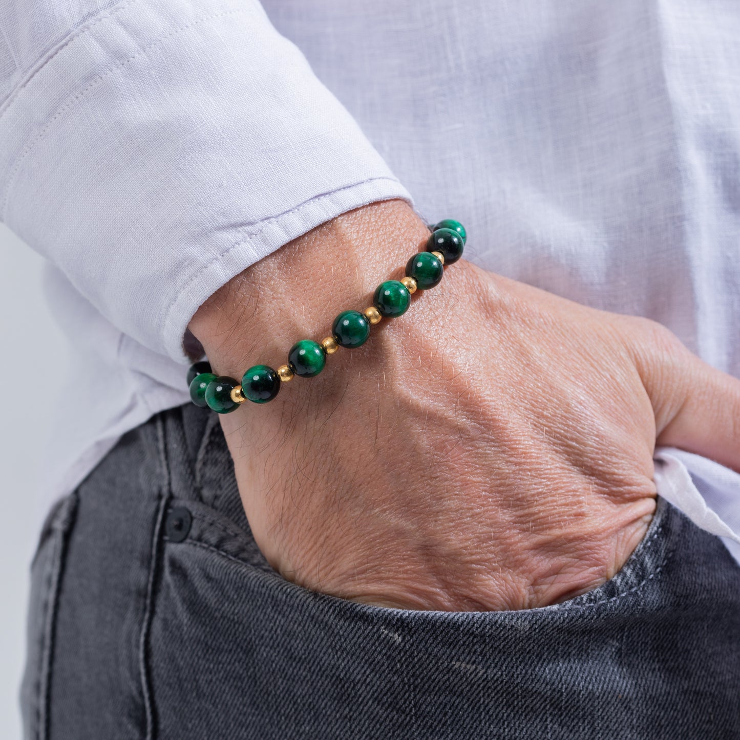 Green Tiger eye and 18k gold plated beads
