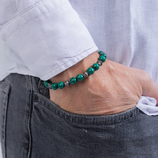 Green malachite beads Kuffs bracelet for men