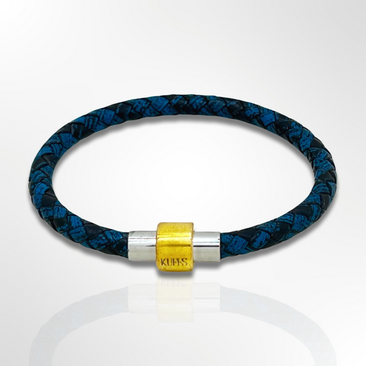 Blue and black braided leather Kuffs Mens Bracelet