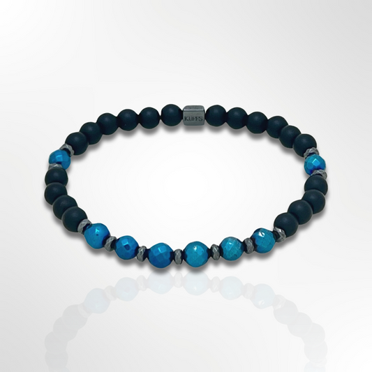 Blue faceted hematite and onyx Kuffs Mens Bracelet