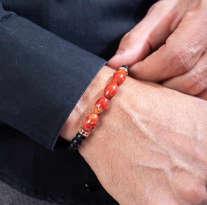 Jasper olive bead bracelet with mat onyx