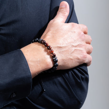 Red tiger eye and onyx adjustable bracelet