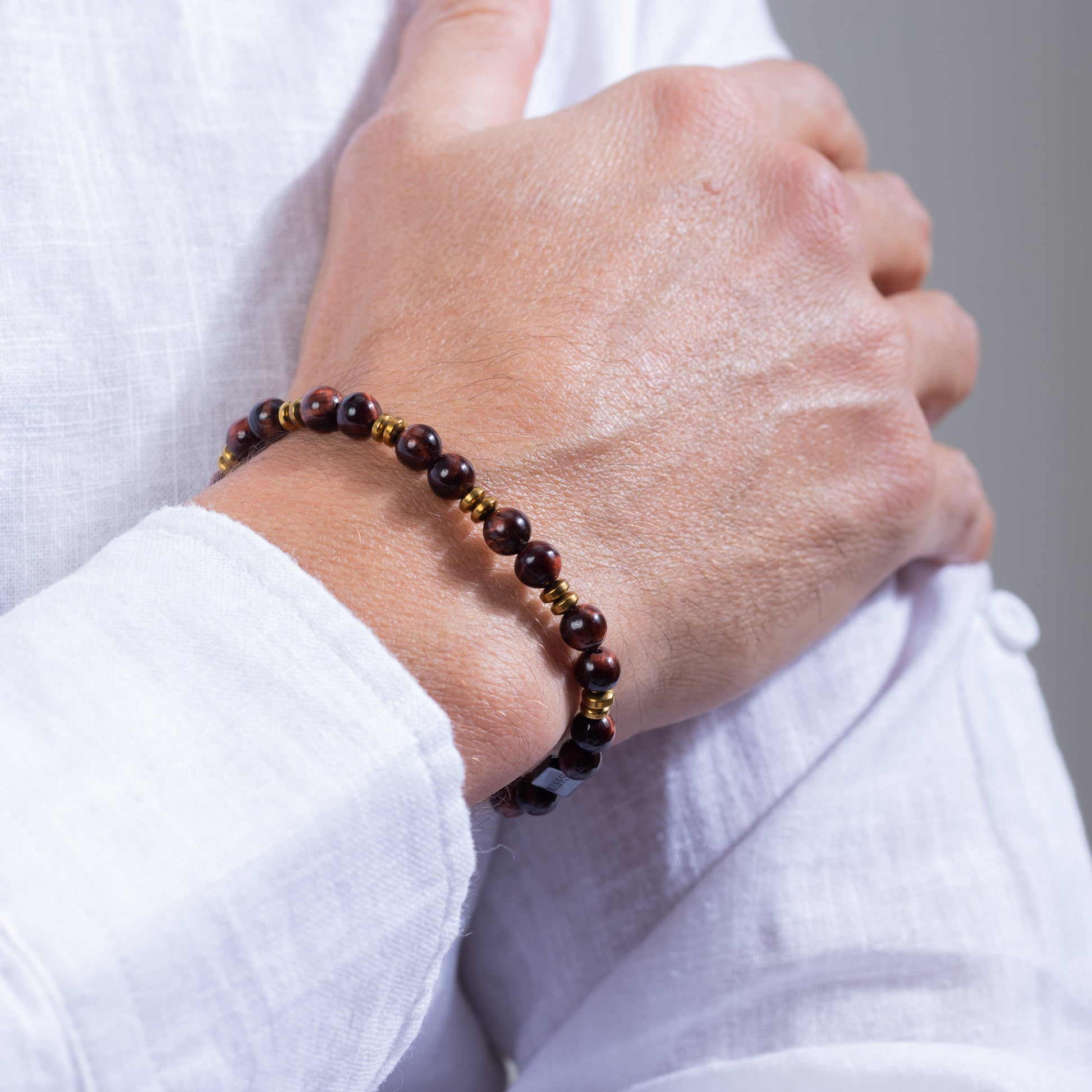 Red tiger eye with yellow hematite Kuffs Mens Bracelet