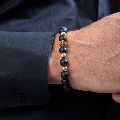 Yellow golden disco ball with onyx Kuffs Mens Bracelet