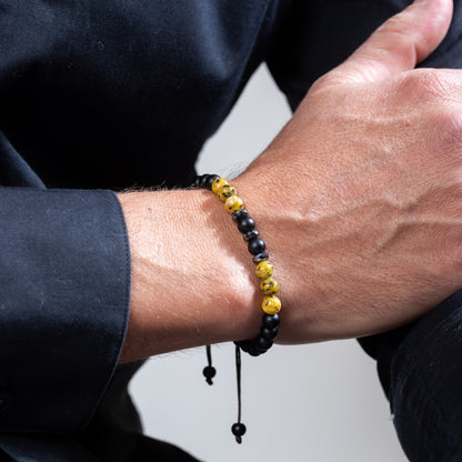 Yellow lemon jasper and onyx adjustable Kuffs bracelet for men