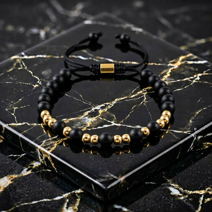Yellow golden beads with small onyx bracelet