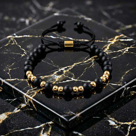 Yellow golden beads with small onyx bracelet