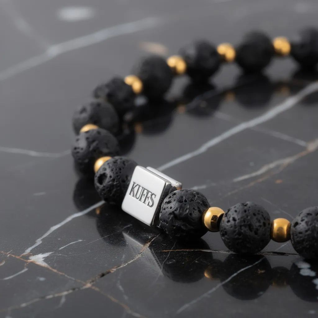 Gold plated beads and Lava bracelet for men