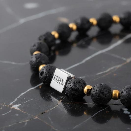 Gold plated beads and Lava bracelet for men