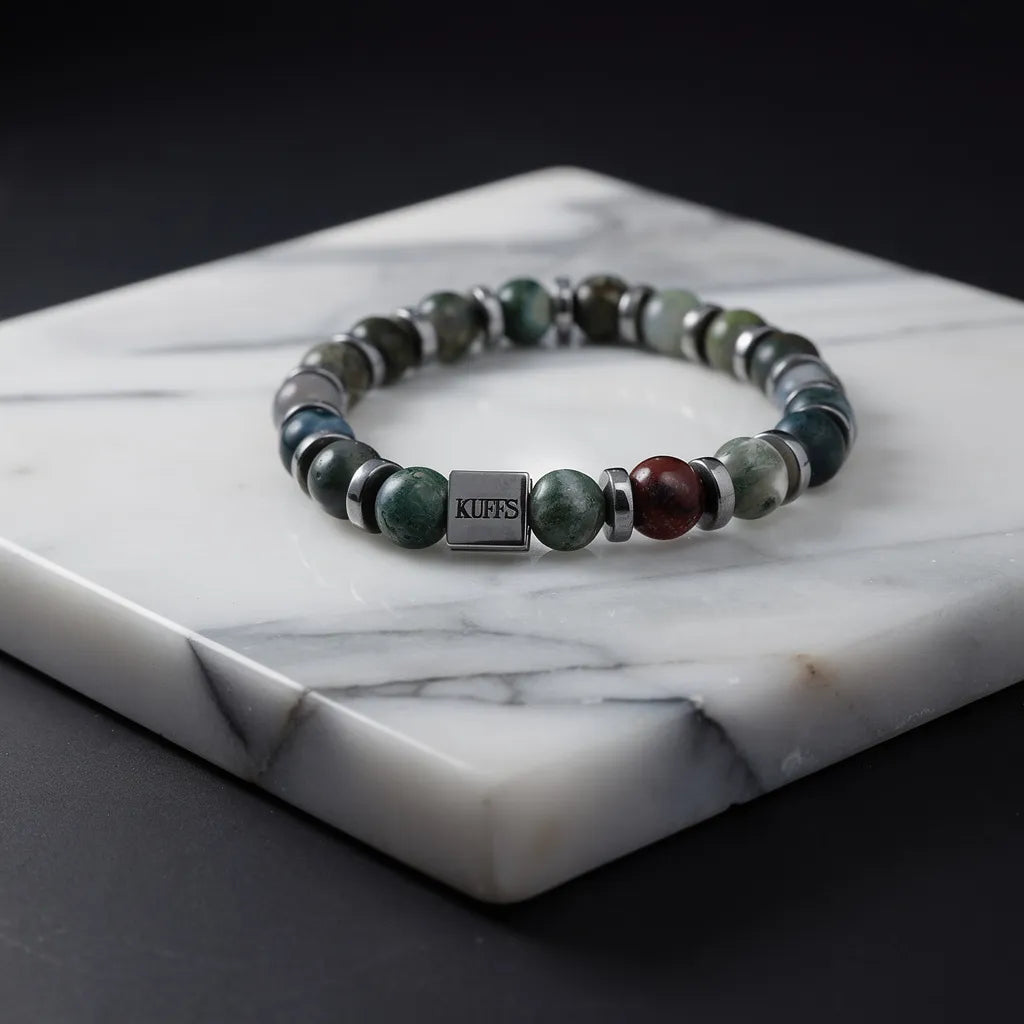 Moss agate Kuffs Mens Bracelet