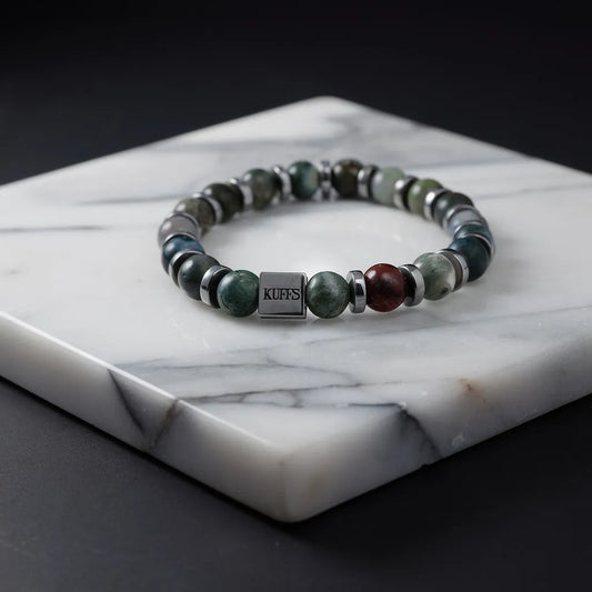 Moss agate Kuffs Mens Bracelet
