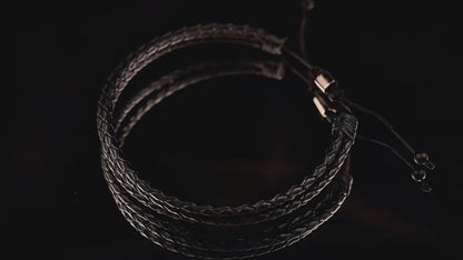 Black leather three rows Kuffs Mens Bracelet