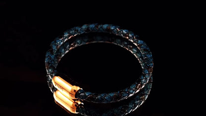 Blue and black braided leather Kuffs Mens Bracelet