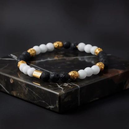Lava stones with golden Tibetan beads Kuffs Mens Bracelet